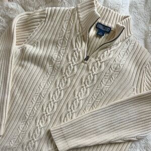 Lands' End Ivory Cable Knit Half-Zip Sweater
